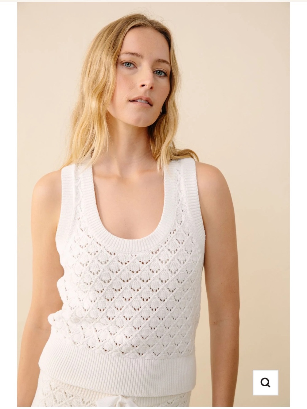 Kilte The Laura Tank Cotton Cashmere Blend Crochet Tank Top Ivory